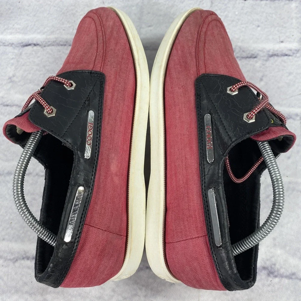 COOGI Australia Men's Boat Shoes Size 10.5 Red‎ Black CM1312 Canvas Faux Leather